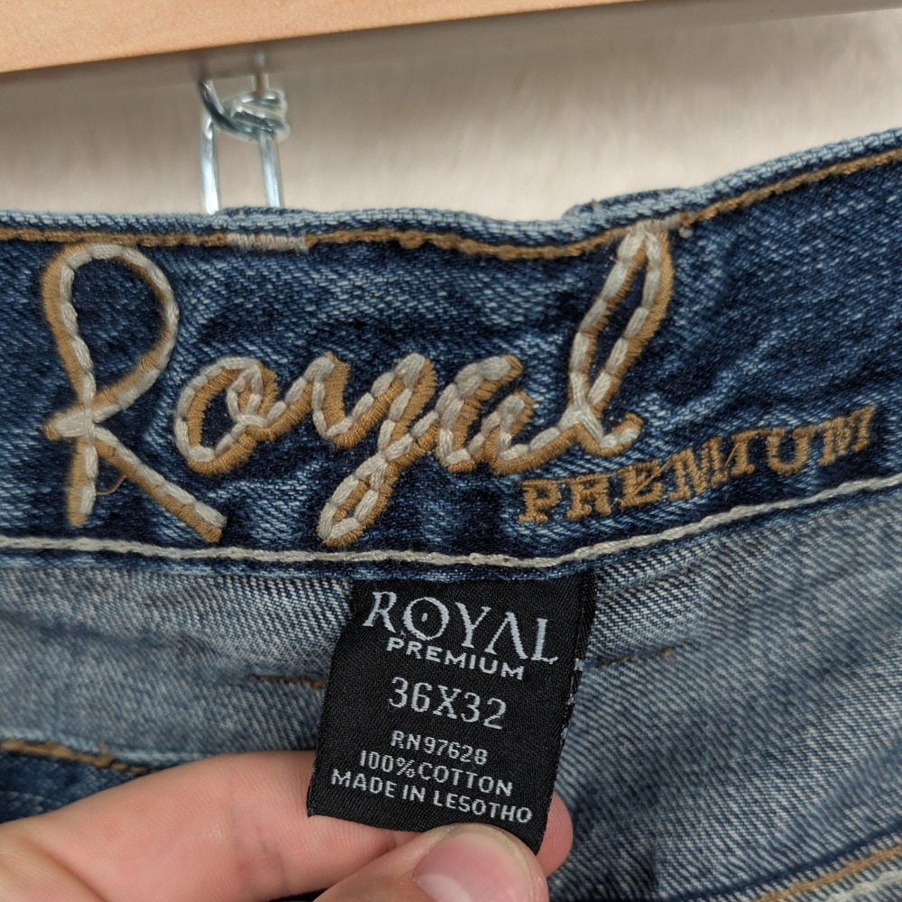 VTG Royal Premium Jeans Men 38x31 Blue Straight Baggy Embroidered Streetwear Y2K - Picture 4 of 11